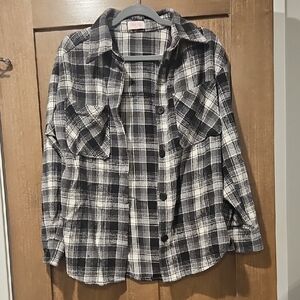 Pink Lily Black & White Plaid Button-Down Shirt Size M